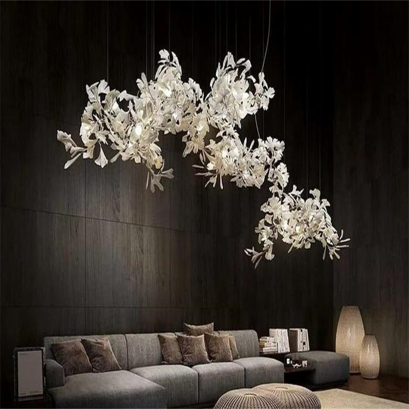 Keyah Porcelain Ginkgo Ceramics Chandelier, Modern Luxury Lights - cyranlamps