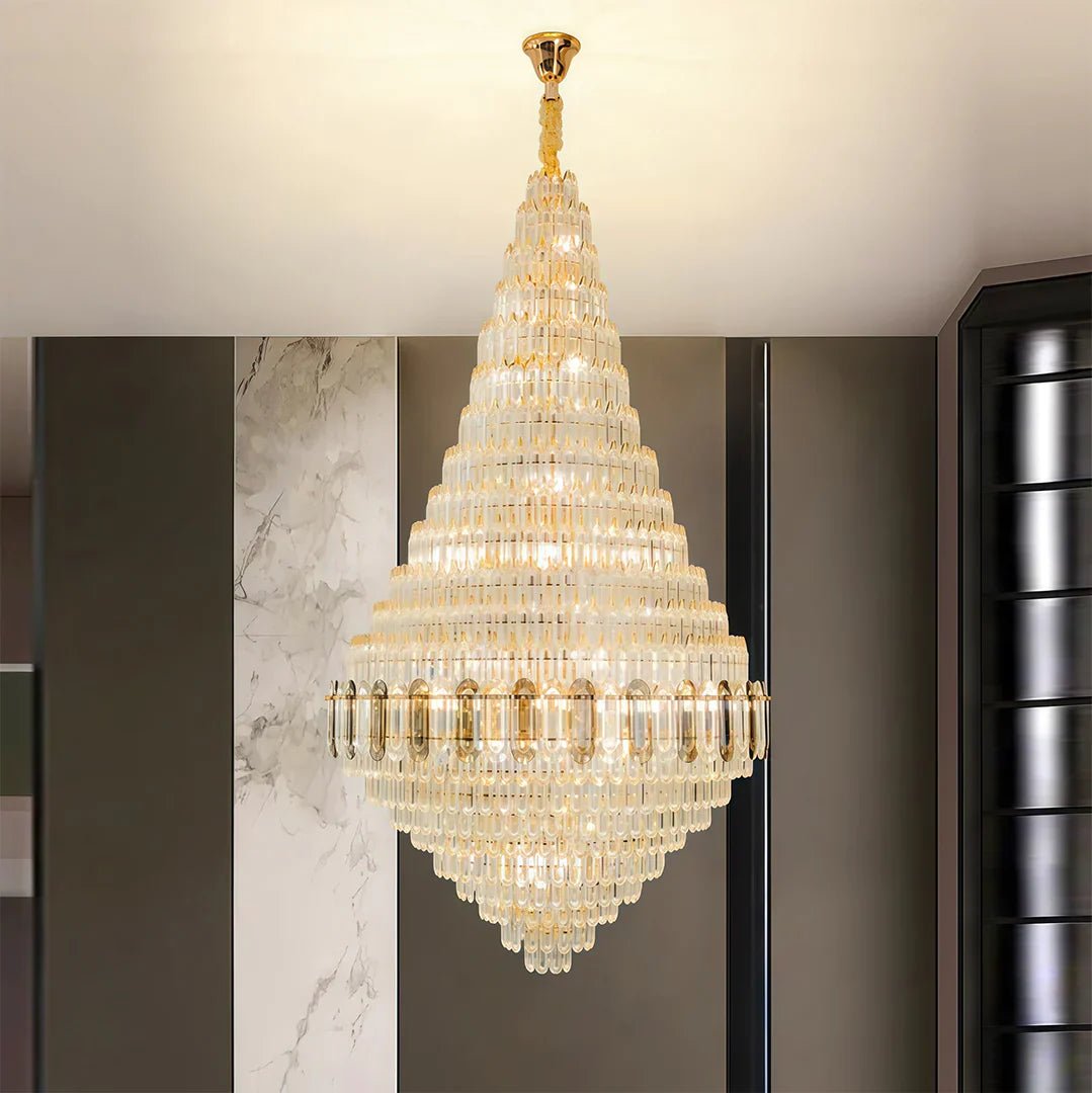 Large Gold Chandelier Luxury Art Glass - Cyran Lamps