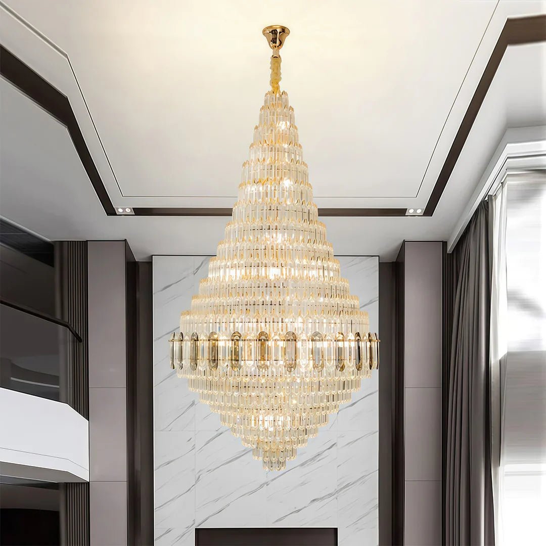 Large Gold Chandelier Luxury Art Glass - Cyran Lamps