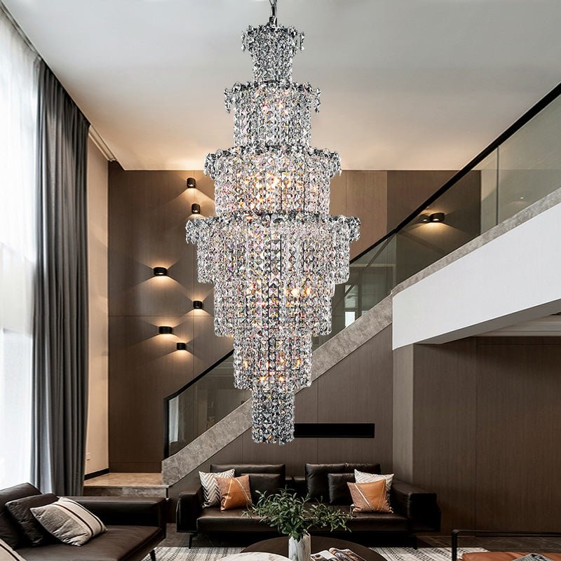 Large Multi - pieces Crystal Chandelier Stylish Ceiling Light Fixture For Foyer Living Room Staircase - cyranlamps