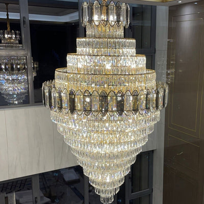 Large Staircase Crystal Chandelier Living Room Ceiling Light Fixture For Hotel Entrance In Gold Finish - cyranlamps