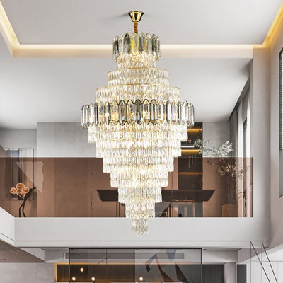 Large Staircase Crystal Chandelier Living Room Ceiling Light Fixture For Hotel Entrance In Gold Finish - cyranlamps