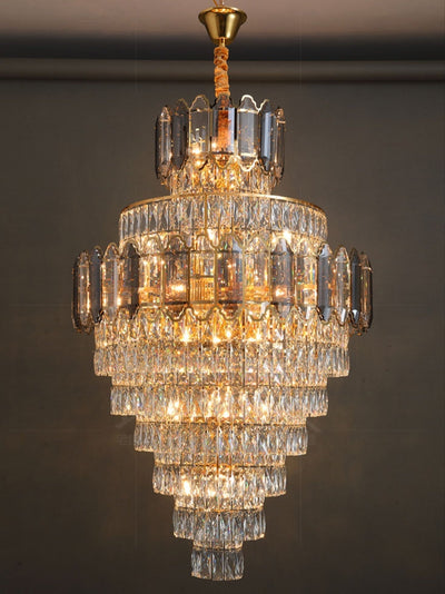 Large Staircase Crystal Chandelier Living Room Ceiling Light Fixture For Hotel Entrance In Gold Finish - cyranlamps