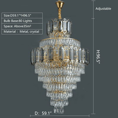 Large Staircase Crystal Chandelier Living Room Ceiling Light Fixture For Hotel Entrance In Gold Finish - cyranlamps
