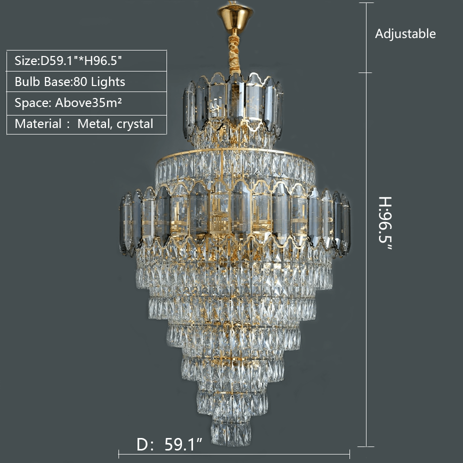 Large Staircase Crystal Chandelier Living Room Ceiling Light Fixture For Hotel Entrance In Gold Finish - cyranlamps