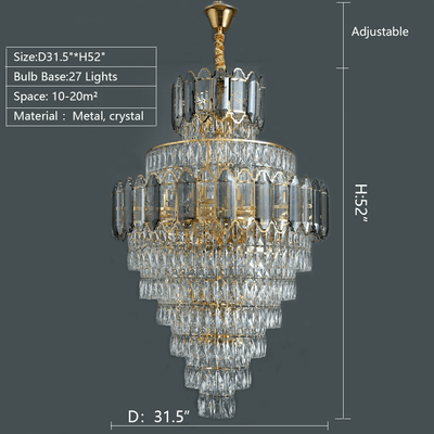 Large Staircase Crystal Chandelier Living Room Ceiling Light Fixture For Hotel Entrance In Gold Finish - cyranlamps