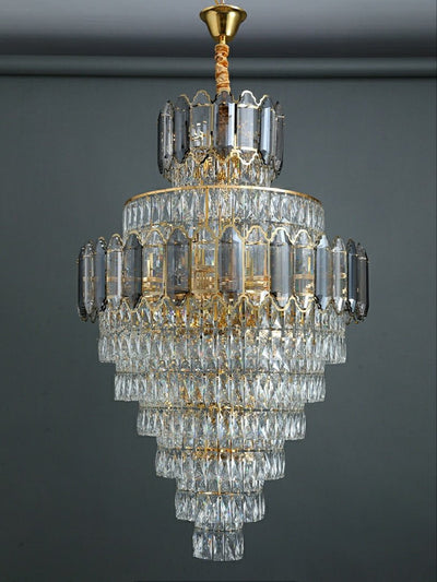 Large Staircase Crystal Chandelier Living Room Ceiling Light Fixture For Hotel Entrance In Gold Finish - cyranlamps