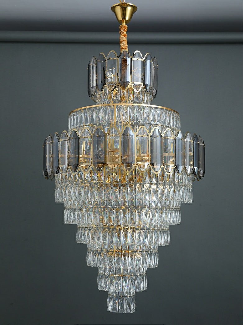 Large Staircase Crystal Chandelier Living Room Ceiling Light Fixture For Hotel Entrance In Gold Finish - cyranlamps