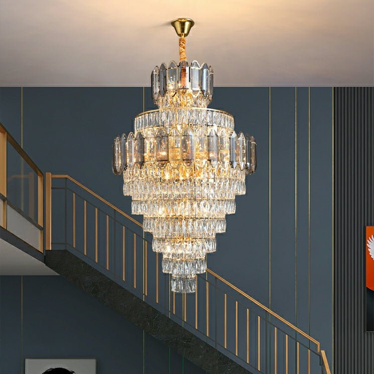 Large Staircase Crystal Chandelier Living Room Ceiling Light Fixture For Hotel Entrance In Gold Finish - cyranlamps