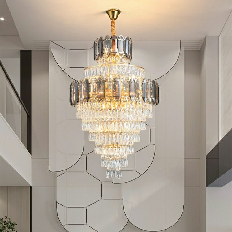 Large Staircase Crystal Chandelier Living Room Ceiling Light Fixture For Hotel Entrance In Gold Finish - cyranlamps