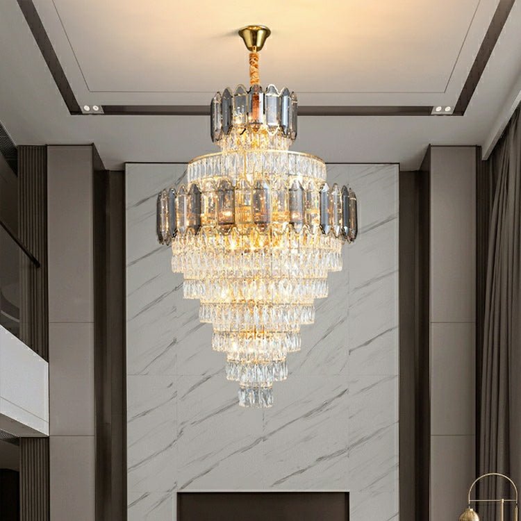 Large Staircase Crystal Chandelier Living Room Ceiling Light Fixture For Hotel Entrance In Gold Finish - cyranlamps