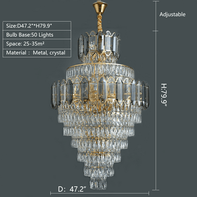 Large Staircase Crystal Chandelier Living Room Ceiling Light Fixture For Hotel Entrance In Gold Finish - cyranlamps