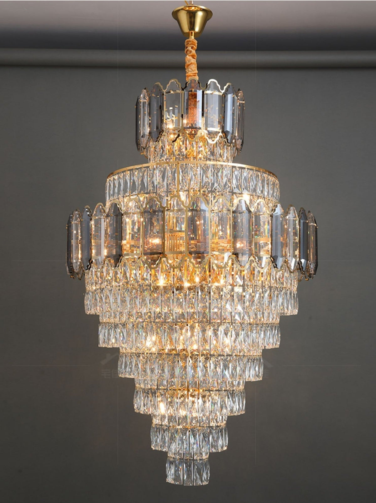 Large Staircase Crystal Chandelier Living Room Ceiling Light Fixture For Hotel Entrance In Gold Finish - cyranlamps