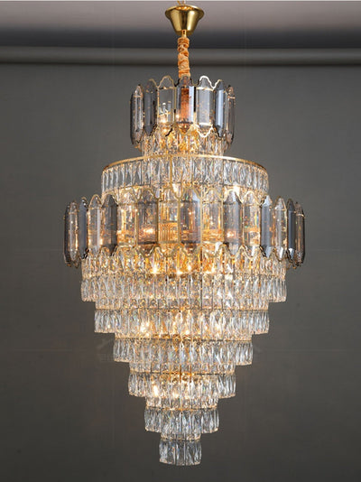 Large Staircase Crystal Chandelier Living Room Ceiling Light Fixture For Hotel Entrance In Gold Finish - cyranlamps