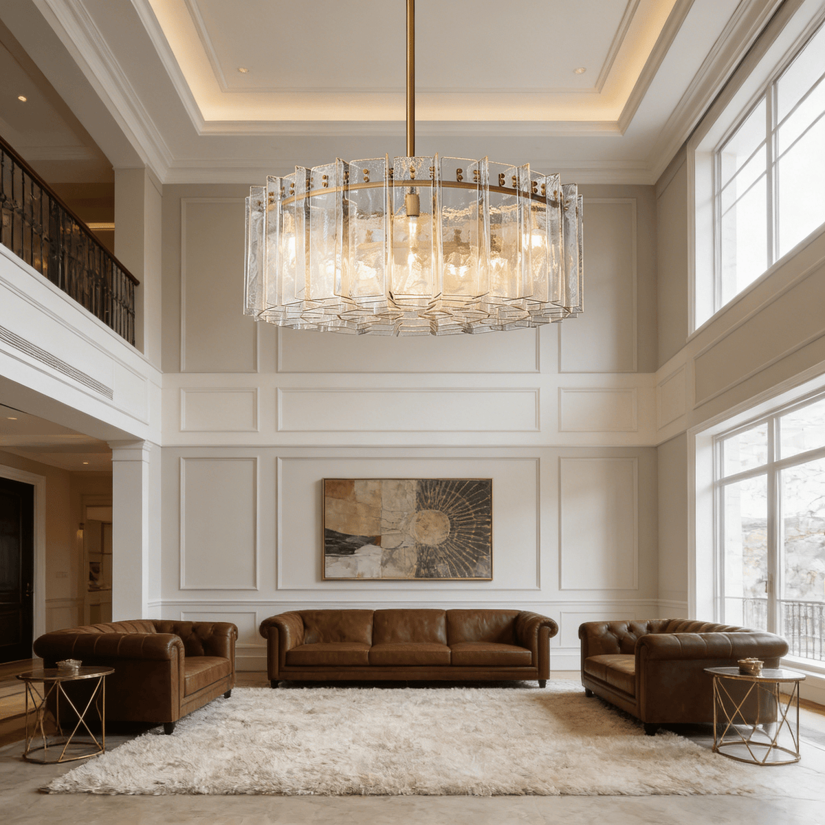 Lattica Clear Glass Gold Chandelier for Dining Room, Living Room, Bedroom - cyranlighting