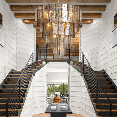 Lattica Glass Tiered Gold Chandelier for Foyer, Living Room, Entryway - cyranlighting