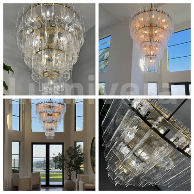 Lattica Glass Tiered Gold Chandelier for Foyer, Living Room, Entryway - cyranlighting