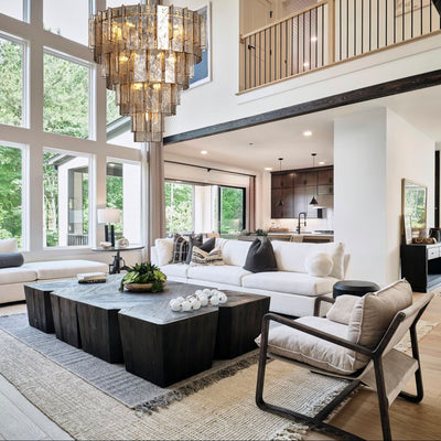 Lattica Glass Tiered Gold Chandelier for Foyer, Living Room, Entryway - cyranlighting