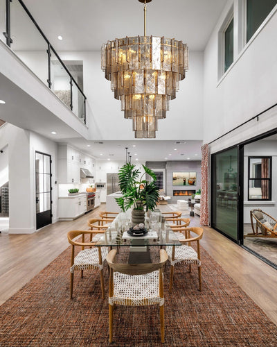 Lattica Glass Tiered Gold Chandelier for Foyer, Living Room, Entryway - cyranlighting