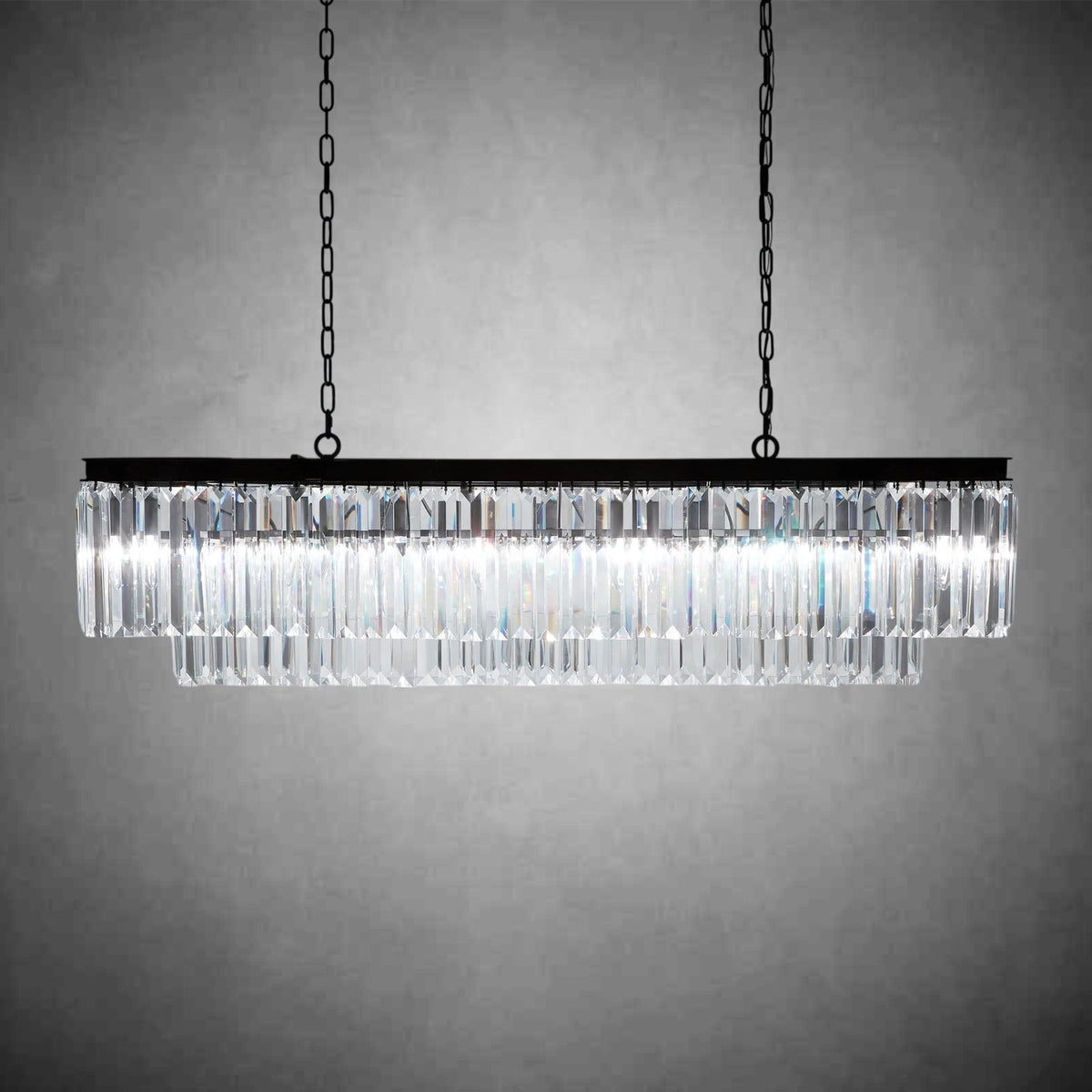 Leyland Tiered Rectangular Chandelier - cyranlamps
