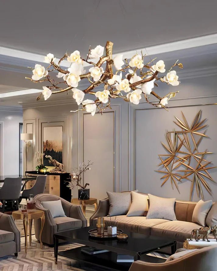 Lior Magnolia Branch & Porcelain Bloom Chandelier - Cyran Lamps