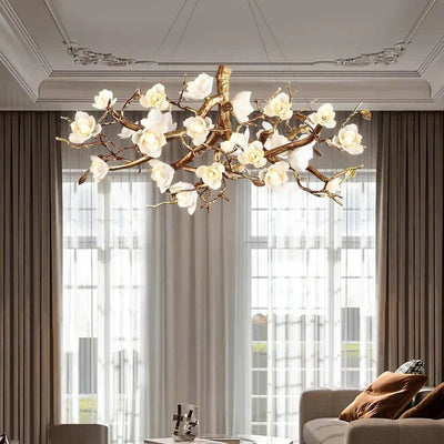 Lior Magnolia Branch & Porcelain Bloom Chandelier - Cyran Lamps