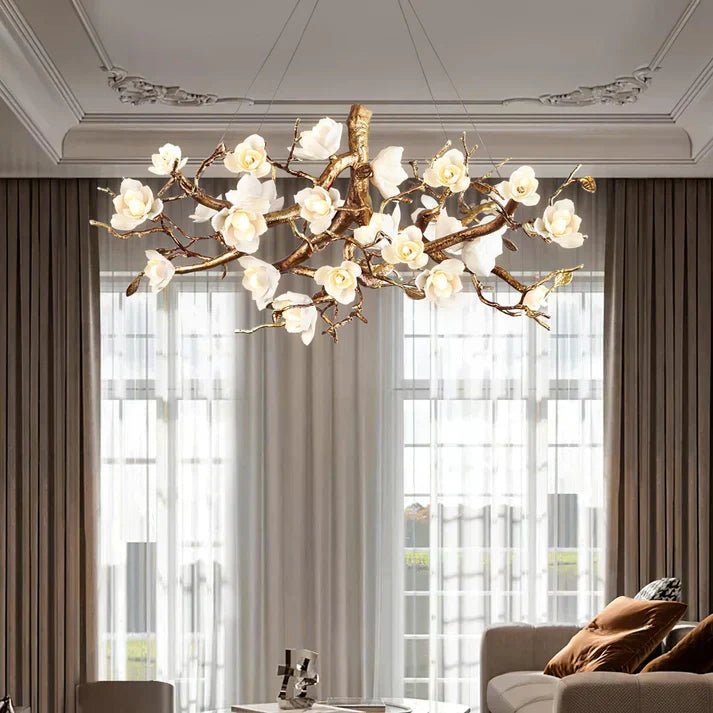 Lior Magnolia Branch & Porcelain Bloom Chandelier - Cyran Lamps