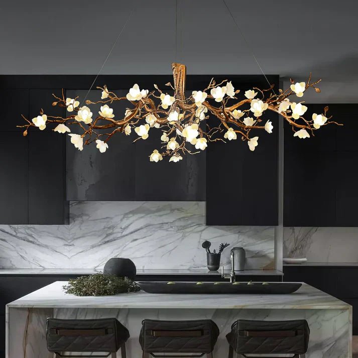 Lior Magnolia Branch & Porcelain Bloom Chandelier - Cyran Lamps