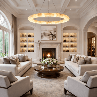 Livage Lisse Round Chandelier with Alabaster Shade - cyranlighting