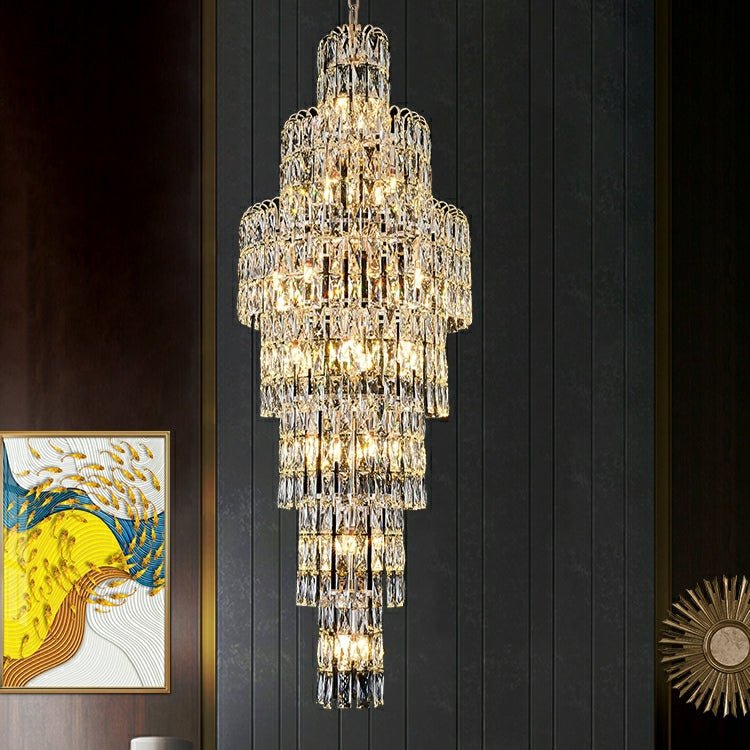 Long Crystal Staircase Chandelier Large Foyer Living Room Entryway Ceiling Light Fixture - cyranlamps