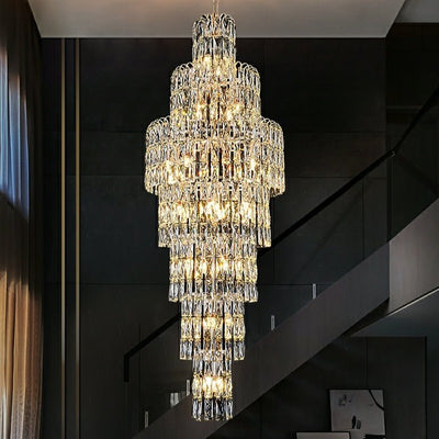 Long Crystal Staircase Chandelier Large Foyer Living Room Entryway Ceiling Light Fixture - cyranlamps