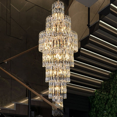 Long Crystal Staircase Chandelier Large Foyer Living Room Entryway Ceiling Light Fixture - cyranlamps