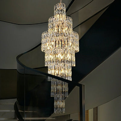 Long Crystal Staircase Chandelier Large Foyer Living Room Entryway Ceiling Light Fixture - cyranlamps