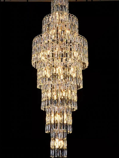Long Crystal Staircase Chandelier Large Foyer Living Room Entryway Ceiling Light Fixture - cyranlamps