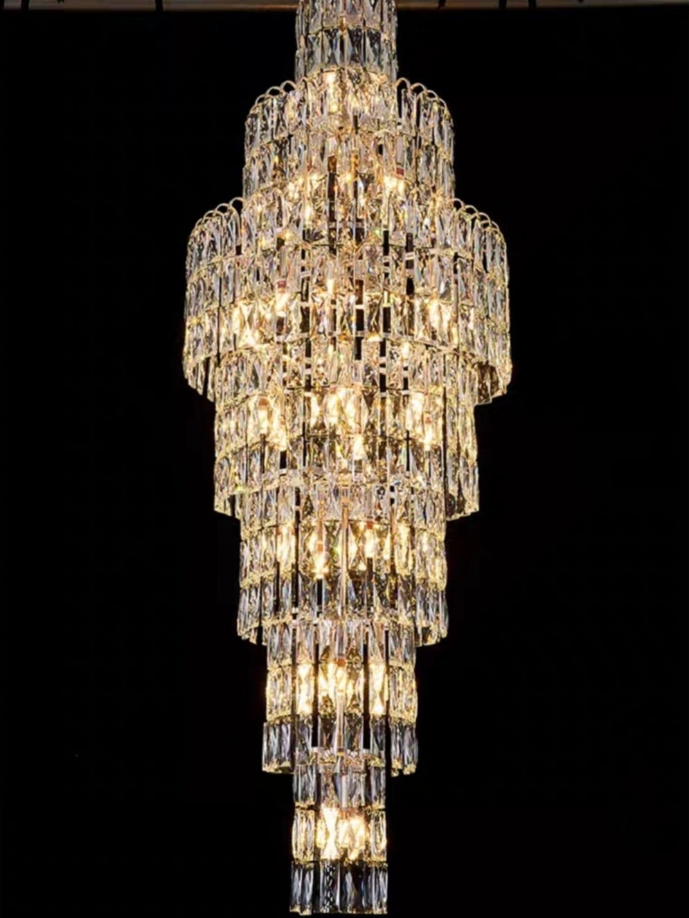 Long Crystal Staircase Chandelier Large Foyer Living Room Entryway Ceiling Light Fixture - cyranlamps