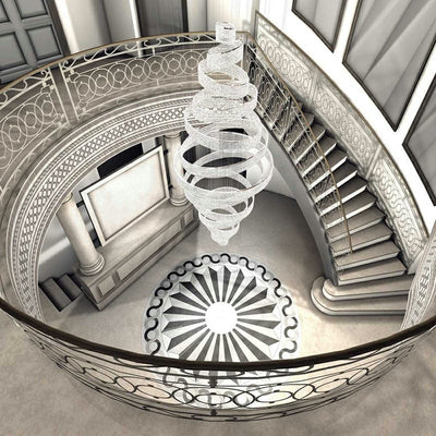 Long Crystal Tassel Rings Chandelier Extra Large Living Room Staircase High Ceiling Lighting Fixture - cyranlamps