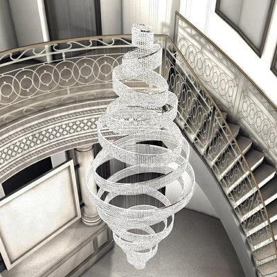 Long Crystal Tassel Rings Chandelier Extra Large Living Room Staircase High Ceiling Lighting Fixture - cyranlamps