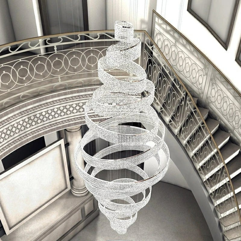 Long Crystal Tassel Rings Chandelier Extra Large Living Room Staircase High Ceiling Lighting Fixture - cyranlamps