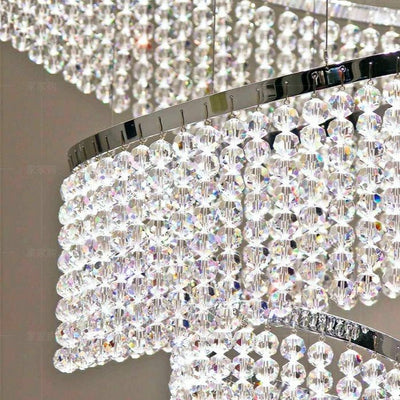 Long Crystal Tassel Rings Chandelier Extra Large Living Room Staircase High Ceiling Lighting Fixture - cyranlamps