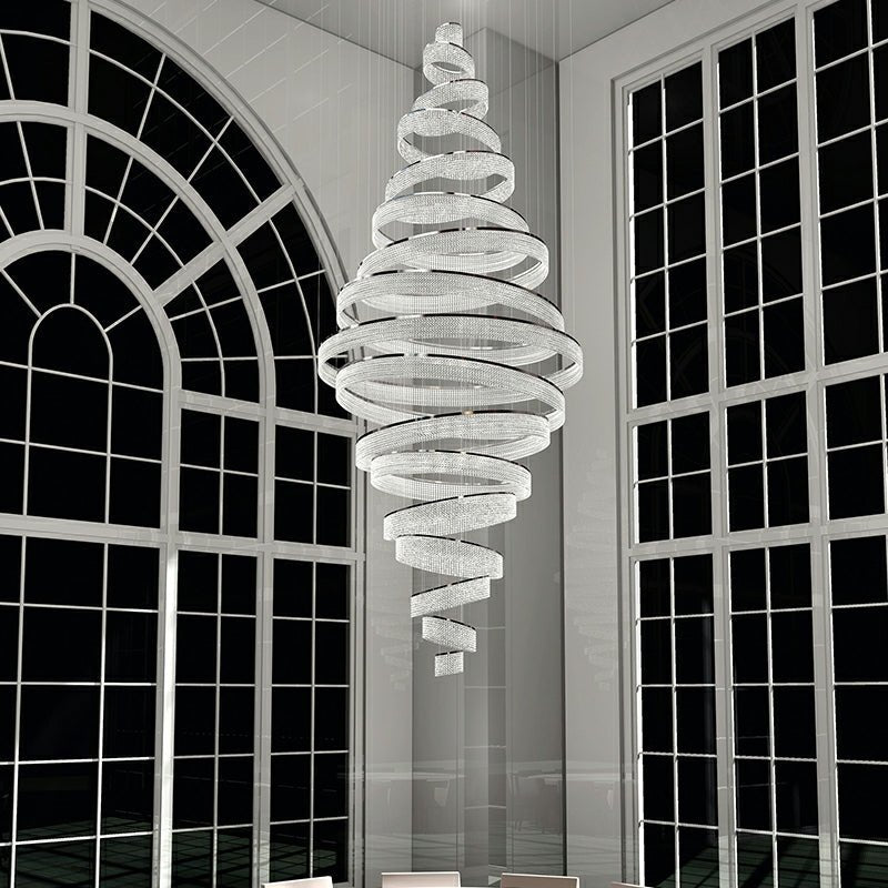 Long Crystal Tassel Rings Chandelier Extra Large Living Room Staircase High Ceiling Lighting Fixture - cyranlamps