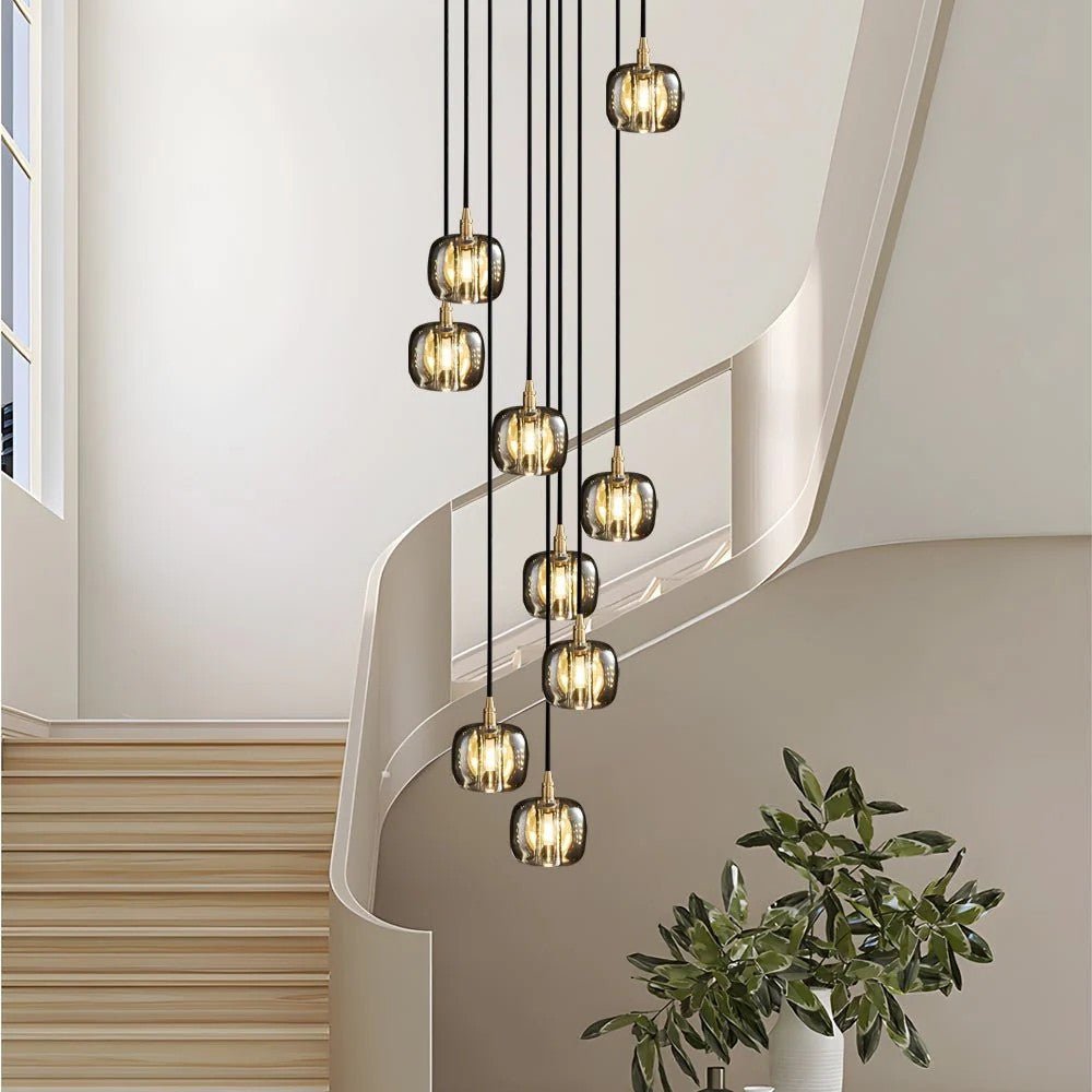 Long Spiral Cubes Crystal Chandelier for Staircase - Cyran Lamps