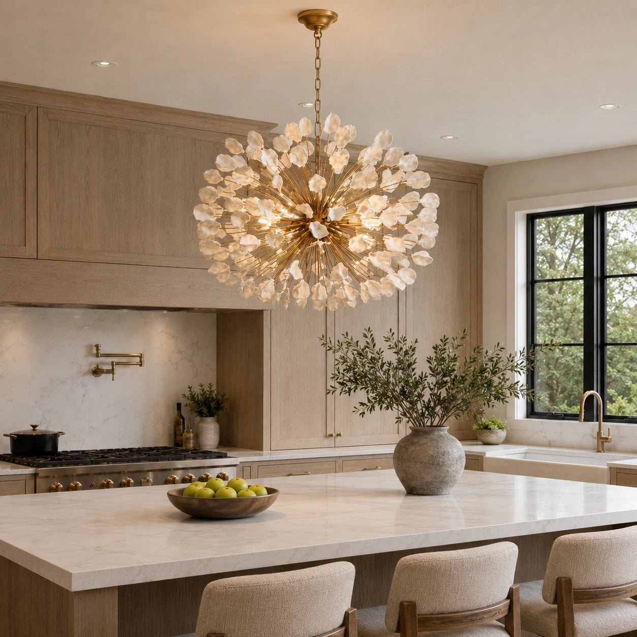Lunaria Ceramic Leaves Chandelier 42''D - Cyran Lamps