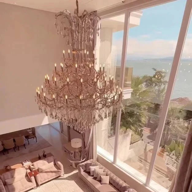 Luxury Classic Multi - layers Candle Crystal Dimmable Tiered Chandelier in Gold/Silver Finish - cyranlamps
