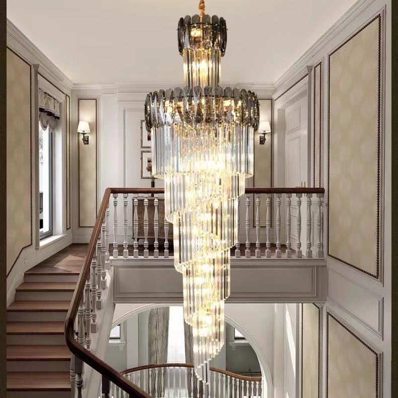 Luxury Extra Large Foyer Spiral Staircase Chandelier Long Crystal Ceiling Light Fixture For Living Room Hall Entrance - cyranlamps