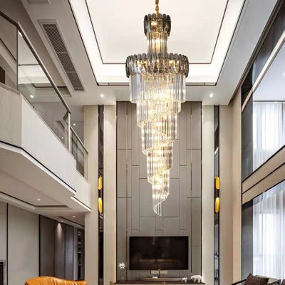Luxury Extra Large Foyer Spiral Staircase Chandelier Long Crystal Ceiling Light Fixture For Living Room Hall Entrance - cyranlamps