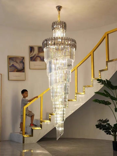 Luxury Extra Large Foyer Spiral Staircase Chandelier Long Crystal Ceiling Light Fixture For Living Room Hall Entrance - cyranlamps