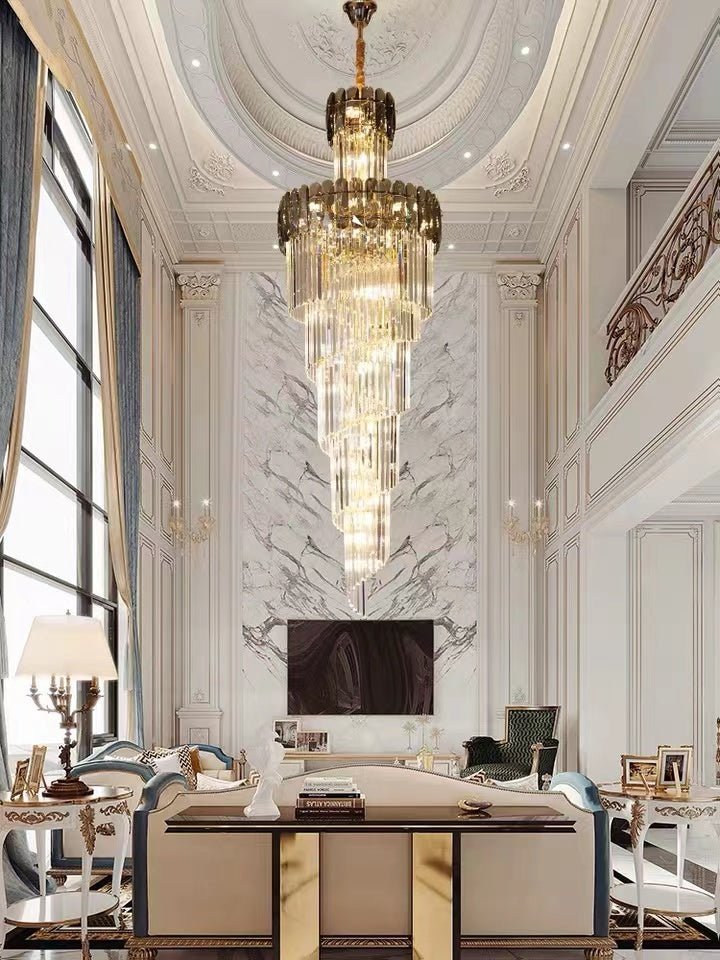 Luxury Extra Large Foyer Spiral Staircase Chandelier Long Crystal Ceiling Light Fixture For Living Room Hall Entrance - cyranlamps