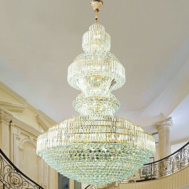 Luxury Extra Large Round Ceiling Lighting Fixture Stately Crystal Chandelier For Foyer Entryway/ Entrance - cyranlamps