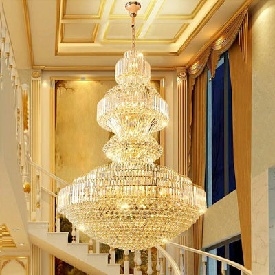 Luxury Extra Large Round Ceiling Lighting Fixture Stately Crystal Chandelier For Foyer Entryway/ Entrance - cyranlamps