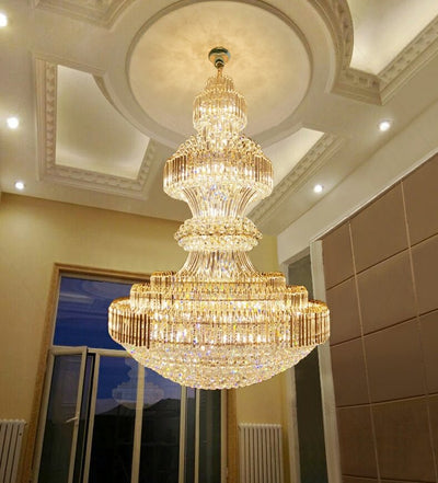 Luxury Extra Large Round Ceiling Lighting Fixture Stately Crystal Chandelier For Foyer Entryway/ Entrance - cyranlamps